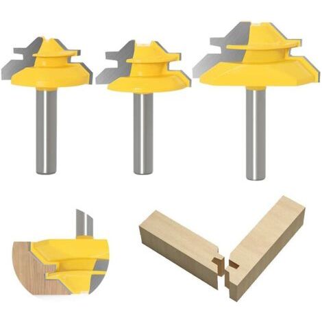 8 mm Shank Rail Finger réversible Joint Router Colle Bit 3Pcs , 45 Degrés Lock Mitre Router Bit, cône Tenon Fraises pour Le Travail du Bois Outils Carpenter (1/5)