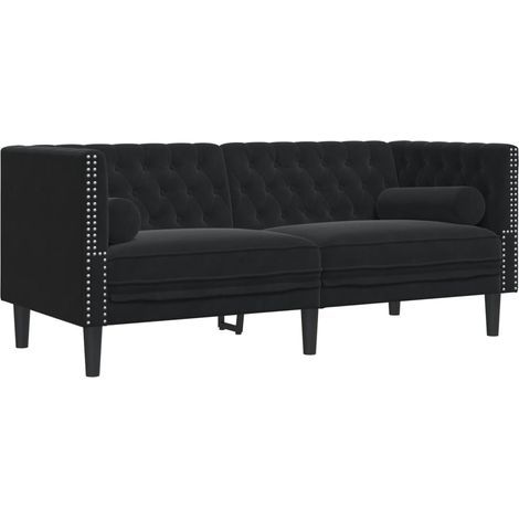 vidaXL Divano Chesterfield con Rinforzi 2 Posti Nero in Velluto (1/5)