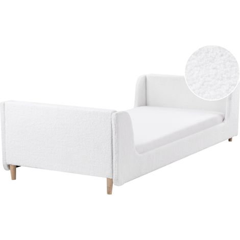 Cama con somier moderna tapizado de bouclé infantil somier de láminas blanco crema 90 x 200 cm Laye