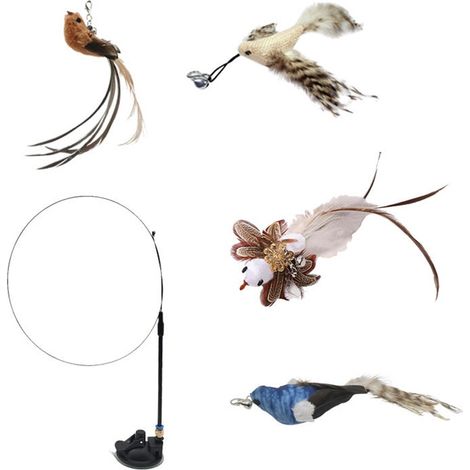 Jouet interactif pour chat avec ventouse et plumes remplaçables (1/5)