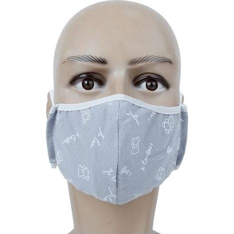 2 Stück staubdichte, atmungsaktive und waschbare Mund-Nasen-Bedeckungen für Erwachsene, geeignet für Damen und Herren, grauer Aufdruck (1/5)
