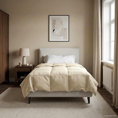 Ganzjahresbettdecke Gepolstert Creme 155 x 220 cm Mikrofaser