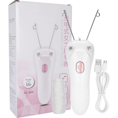 Épilateur électrique à fil de coton rechargeable par USB (avec câble USB et fil de coton) (rose) (1/5)