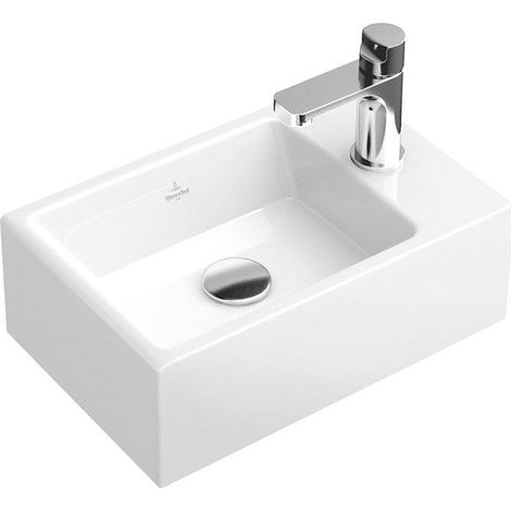 Memento, Lave-mains, 400 x 260 mm, Rectangulaire, modèle meulé, pour robinetterie monotrou , troude robinetterie percé, sans trop-plein, En porcelaine sanitaire Blanc CeramicPlus