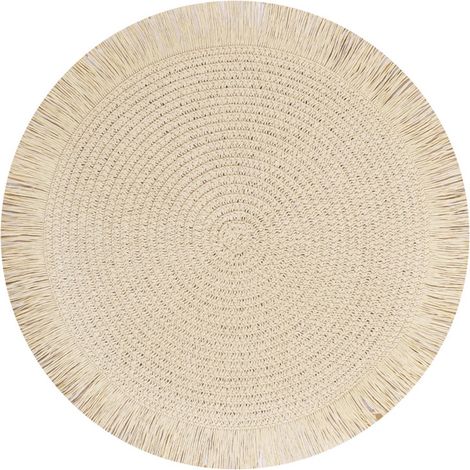 Ensemble de 4 sets de table ronds style bohème avec de jolis pompons, résistants, thermorésistants et antidérapants, parfaits pour la cuisine, le restaurant, la table à manger et la décoration intérie (1/5)