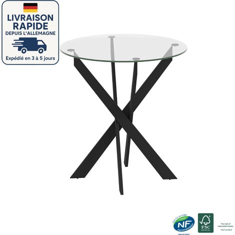 Mesa de comedor redonda con tapa de cristal templado y patas de metal negro - Ø70 x 75 cm - Tapa de cristal templado - contemporánea (1/5)