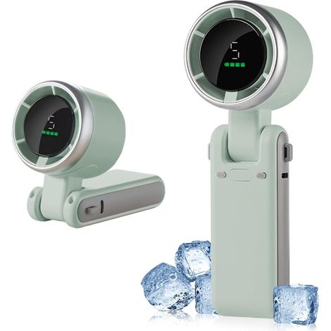 Tragbarer, wiederaufladbarer Ventilator mit LED-Anzeige, kabellos, USB-aufladbar, 5 Geschwindigkeitsstufen und einstellbarer Windstärke, für Büro und Reisen (grün)