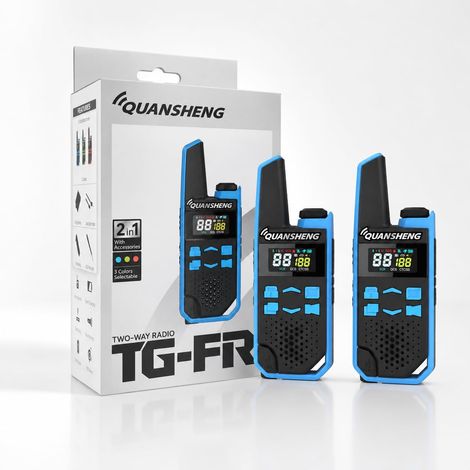 Talkie-Walkie PMR446 sans Licence, Lot de 2 Rechargeables USB-C, 16 Canaux, VOX Mains Libres, Jusqu’à 10 km en Terrain Ouvert, pour Randonnée, Camping et Chantier – Bleu (1/5)