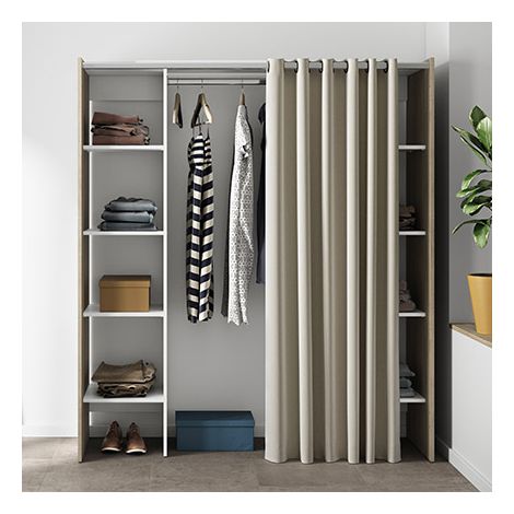 Dressing extensible 2 colonne chêne blanc rideau écru - CLOTHES (1/8)