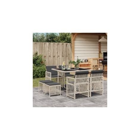 Ensemble à manger de jardin et coussins 9 pcs gris clair rotin (1/5)