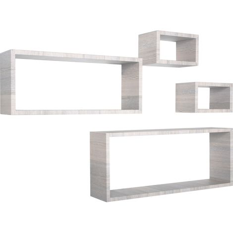 Set 3 Mensole Cubo da Parete Quadrato e Rettangolare in Fibra di Legno Merlino Rovere Grigio (1/5)