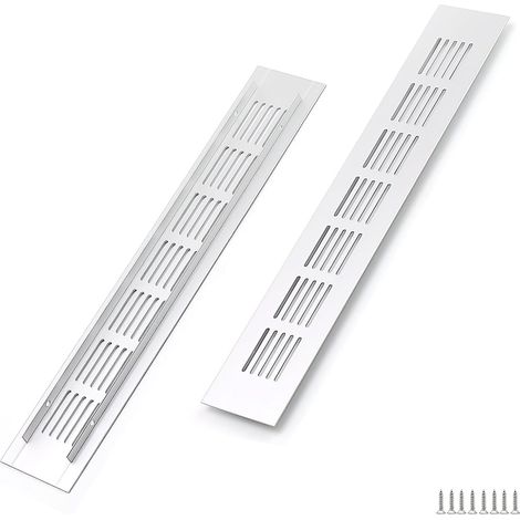 2 grilles de ventilation rectangulaires en aluminium argenté 300 x 50 mm - pour placards, chambres et portes (1/5)
