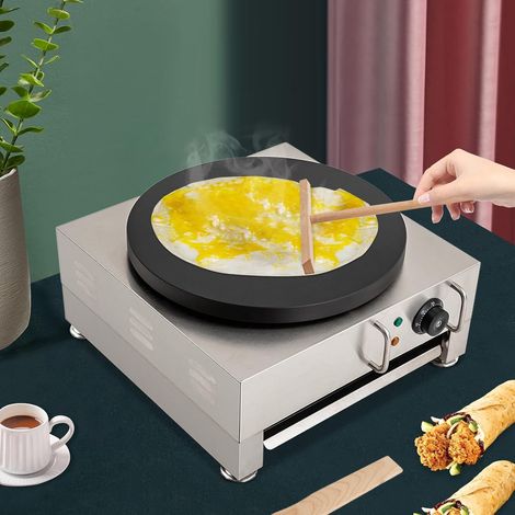 Elektrische Pfannkuchenmaschine aus Edelstahl – Professionelle Pfannkuchenmaschine mit Antiklebebeschichtung und Zubehör – 16-Zoll-Pfannkuchenplatte – Pfannkuchenpannen für Gastronomie und Handel 2.8K (1/5)