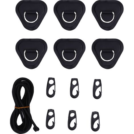 Kit de parches triangulares de acero inoxidable con anillas en D y ganchos elásticos, parche de PVC negro para bote inflable, balsa o canoa. (1/5)