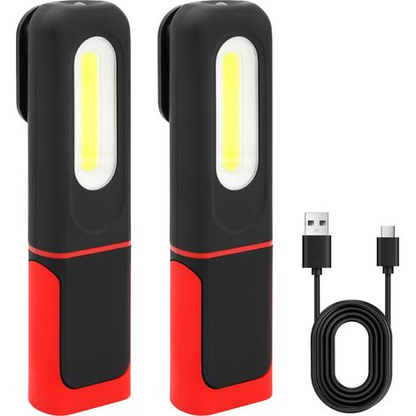 2 Lampe de Travail LED Rechargeable,350 Lumens Lampe Mecanicien COB Lampe de Poche Ultra Puissante, Lampe Inspection pour Auto Garage Atelier Bricolage Camping avec USB Cable et Clip (1/5)