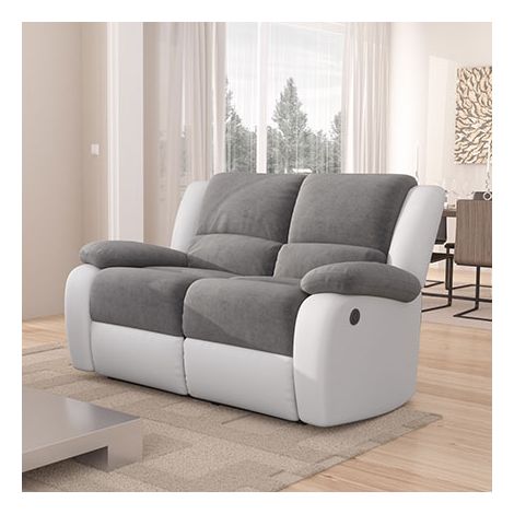Loungitude – Canapé de relaxation électrique 2 places – Microfibre et simili – Inclinaison jusqu'à 170° – Confort optimal – Blanc et gris