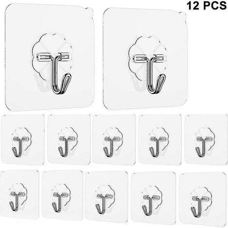 Packung mit 12 ultrastarken und transparenten Klebehaken