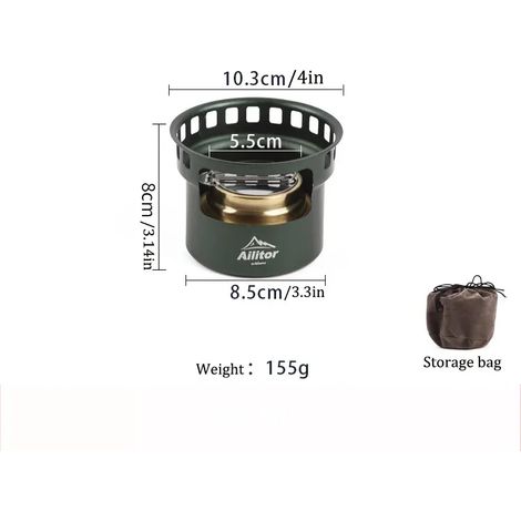 Mini réchaud à alcool de tourisme avec support, idéal pour la randonnée, le pique-nique, le camping et les activités de plein air. Fourneau de cuisson portable et coupe-vent. (1/5)