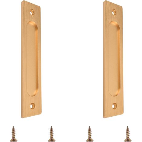 BEBUSINGOTO 2 piezas manijas rectangulares de aleación de aluminio para puertas corredizas con tornillos, color dorado mate. (1/5)