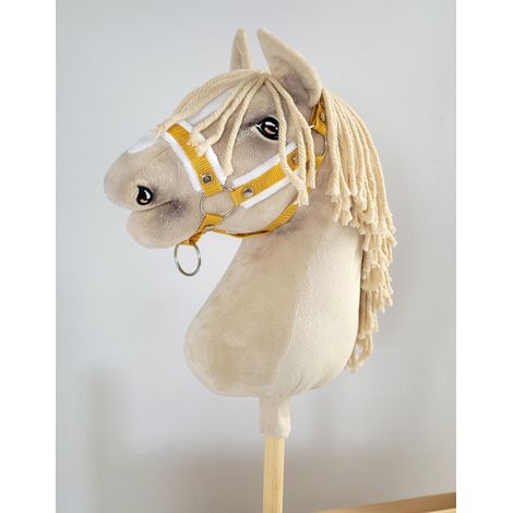 Cavezza regolabile per cavalli Hobby Horse A3 color senape con pelliccia bianca (1/2)