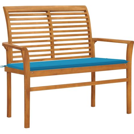 Gartenbank mit Blauer Auflage 112 cm Massivholz Teak