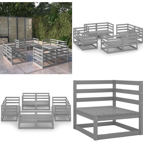 8-tlg. Garten-Lounge-Set Grau Massivholz Kiefer - Gartensitzgruppe - Loungesessel - Gartenmöbel Set - Rattan Möbel - Holz Gartenmöbel - Home & Living