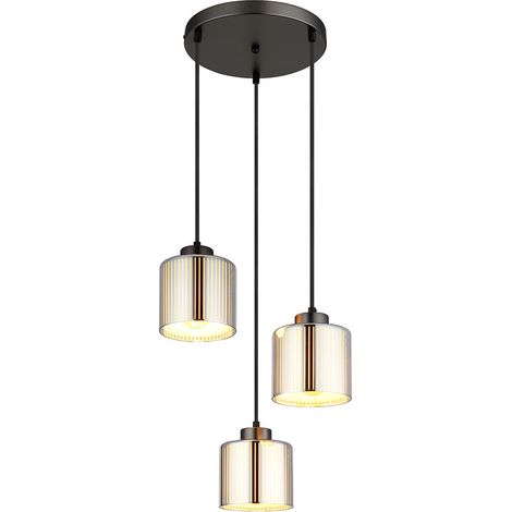 Hängeleuchte Pendelleuchte Wohnzimmerlampe schwarz Glas chrom 3-flammig H 120 cm