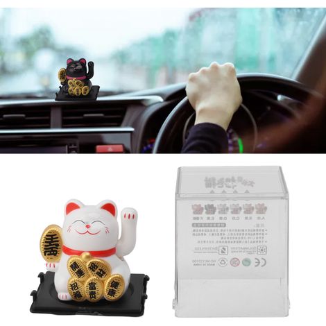 Chat porte-bonheur miniature Feng Shui de 5 cm (2 pouces) à énergie solaire, à fixer sur une voiture (réf. MLY23100C) - Blanc (1/5)