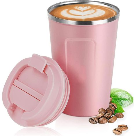 Tasse Isolée En Acier Inoxydable - 380 Ml - Double Paroi Sous Vide - Couvercle À Ouverture Contrôlée - Pour Café Boissons Froides Ou Chaudes - 1 Pièce (1/5)
