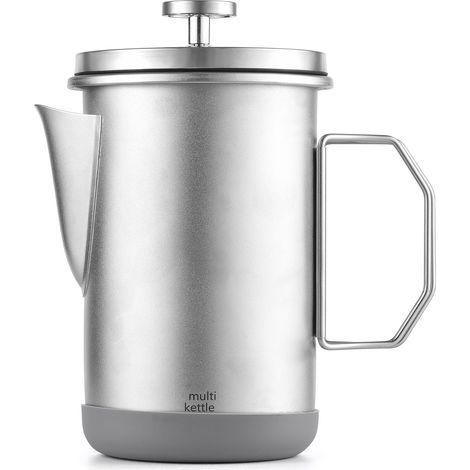 Cafetière à piston de grande capacité (1 L) en acier inoxydable 304 avec poignée pliable, idéale pour le camping et la maison. (1/4)