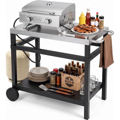 COSTWAY Carrello per Barbecue a 2 Ripiani con Ruote, 90 x 59 x 81 cm (1/5)