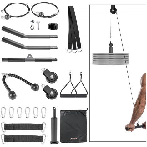 Sistema de Poleas Carga de 150kg, Juego de 2 Poleas para Gimnasio en Casa con 2 Cables de Acero, Barra Dorsal 40,5 cm, Cuerda para Tríceps, Entrenamiento de Brazos para Bíceps, Hombros, Espalda (1/5)