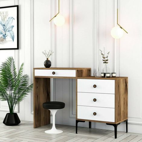 Dmora - Consola Dmuntean, Mesa multiusos, Gabinete de soporte, Escritorio de pasillo, 124x40h85 cm, Nogal y Blanco (1/5)