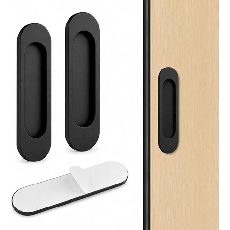 Poignée porte coulissante, Poignée intérieure et extérieure Pièces (Noir), Poignée de baie vitrée coulissante, Sans perçage pour placards, armoires et portes-fenêtres (1/5)