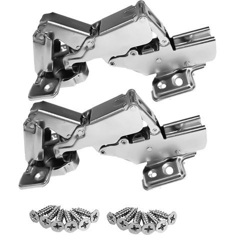 2 charnières pour portes de cuisine, fermeture amortie hydraulique 165°-175° + 16 vis