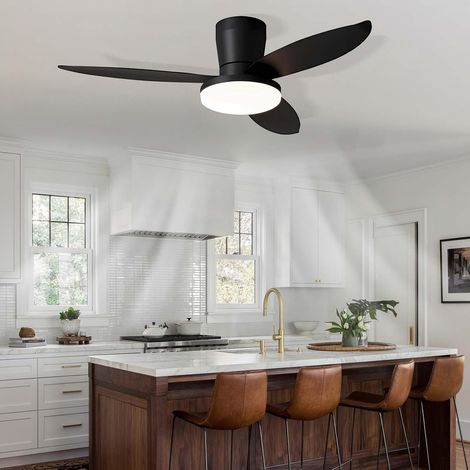 Ventilateur de plafond LED 65 cm, 3 pales ABS réversibles, 6 vitesses, pour chambre, salon et cuisine, Noir (1/5)