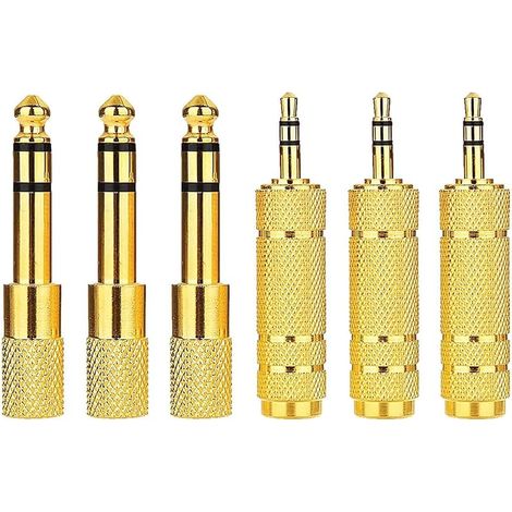 6 pièces Prise TRS 3,5mm vers Jack 6,35mm et 1/8" Femelle vers Prise mâle 1/4" Adaptateur Audio stéréo convertisseur pour Casque,Microphone (1/5)