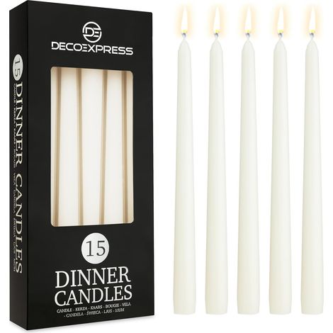 Bougies Pointues Lisses, Lot de 15, Anti-Gouttes et Sans Parfum, Bougie Longue Durée 8h, Saint Valentin et Fetes des Mères Decoration Maison, Idee Cadeau (Blanc - Lot de 15) (1/5)