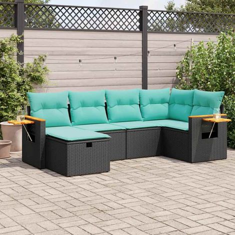 vidaXL Set Divano da Giardino 6 pz con Cuscini Nero in Polyrattan