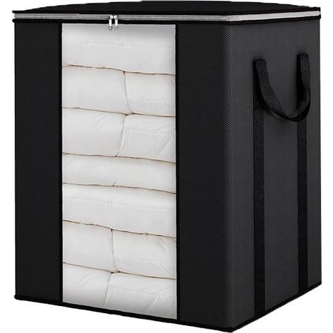 Sac de rangement grande capacité 100 L, boîte de rangement pliable pour penderie, en tissu non tissé, poignée renforcée, gris et noir, format vertical 120 L, dimensions 50 x 40 x 60 cm (1/5)