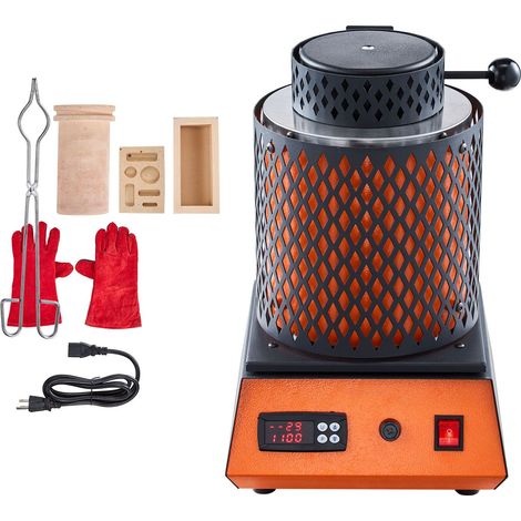 Four à Fusion Électrique 1500W, 2102°F/1150°C, avec Creuset en Céramique 5kg, pour Or et Métaux, Kit de Fonderie pour Bijoux et Composants. (1/5)
