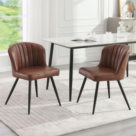 Esszimmerstühle 2er Set Kunstleder Braun mit geschwungener Rückenlehne (1/5)
