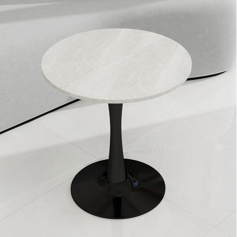 Runder Couchtisch 70 x 70 x 72 cm, Weiß und Schwarz, aus Kunstmarmor HAVRYA (1/5)
