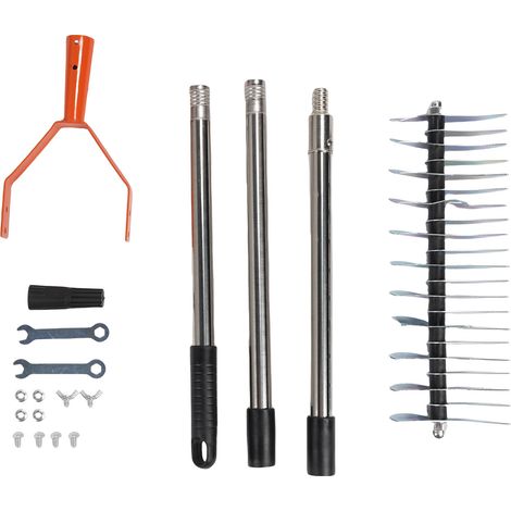 Scarificateur avec poignée ergonomique amovible, dents en acier incurvées, tête large, scarificateur pour gazon mort. (1/5)