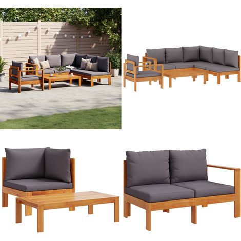 Salon de jardin avec coussins 5 pcs Bois d'acacia solide - Salon de jardin - Meubles d'extérieur (1/5)