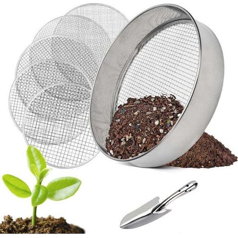Setaccio da giardino rotondo 5 in 1, 20 cm, con 5 setacci intercambiabili, setaccio per compost per terra, compost e semi