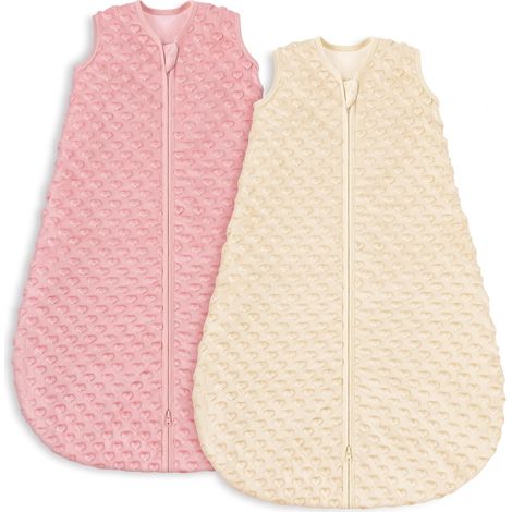 Lot de 2 Gigoteuse d'hiver Sac de Couchage pour Bébé Coton 1.5 TOG Gigoteuse Bébé Turbulette avec Fermeture Éclair pour Nouveau-né Garçons Filles 0-6 Mois Rose et abricot (1/5)