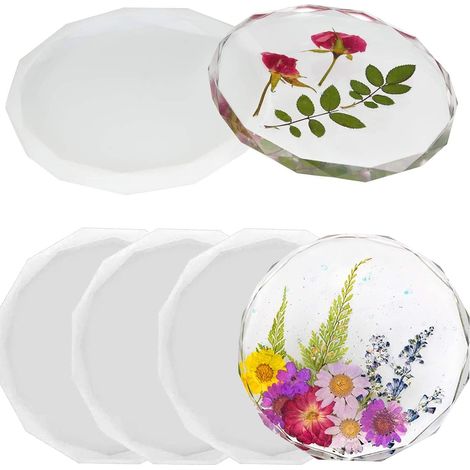 Ensemble de 4 moules en résine pour sous-verres, cristal à bord diamanté pour le moulage, géode en silicone pour époxy. (1/5)