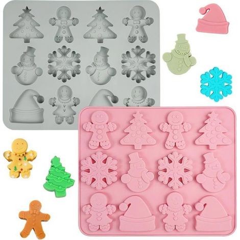 Moldes de silicona para chocolate y caramelos (2 piezas) - Ideales para hacer copos de nieve y hombres de jengibre. (1/5)