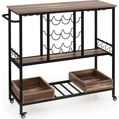 3 Tiers Bar Cart Home Serving Cart Industrial Rolling Beverage Cart-Grey (1/5)